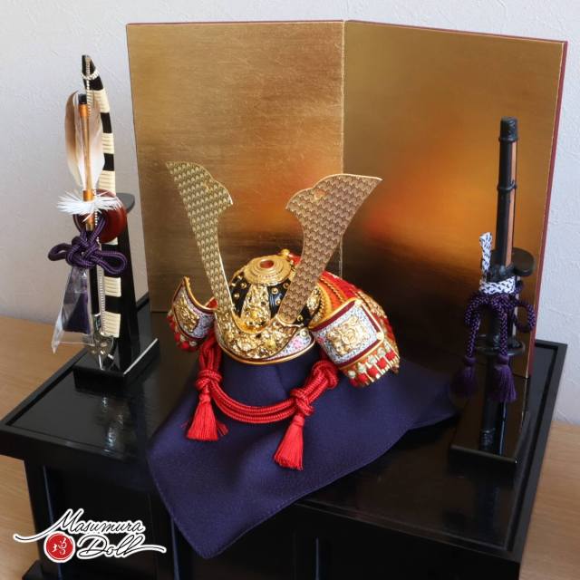 兜　江戸期 新作 伝統工芸士 誠山作 7号 紺糸縅兜 無双結び 金小札 黒木目塗収納