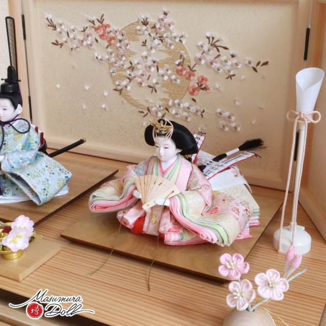雛人形 最新作 伝統工芸士・清水光雲作 柳サイズ 正絹西陣織 葡萄共柄