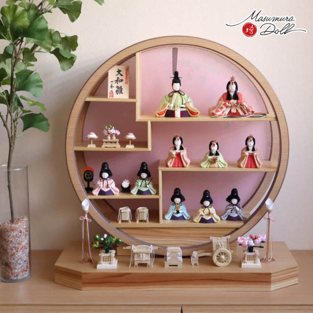 雛人形　木村一秀作　江戸木目込人形　十人飾り三段セット・アウトレット商品 一秀作☆木目込み三段十五人収納飾りセット 【P81418】美しい白桐と桜