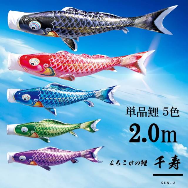 【単品鯉】千寿 単品鯉のぼり(取付け金具セット)鯉のぼり 徳永鯉 こいのぼり単品 撥水加工 2.0m 選べる５色 10002560