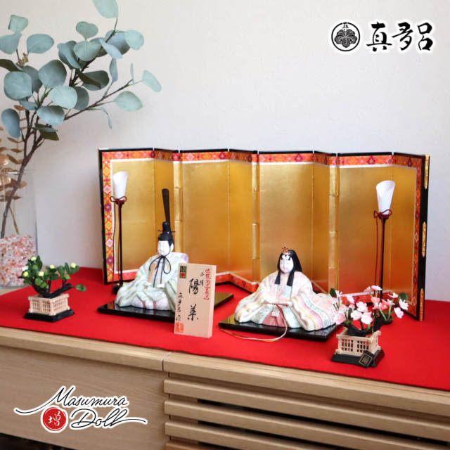 伝統的工芸品 三世・金林真多呂作 陽菜雛 屏風八曲箔押本仕立