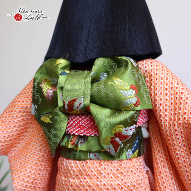 元賀章介作 12号(尺二) 着尺 正絹 絞り染 朱色 ピンク 市松人形 越前塗