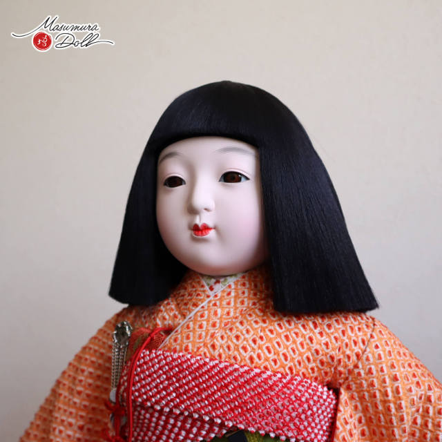 元賀章介作 12号(尺二) 着尺 正絹 絞り染 朱色 ピンク 市松人形 越前塗