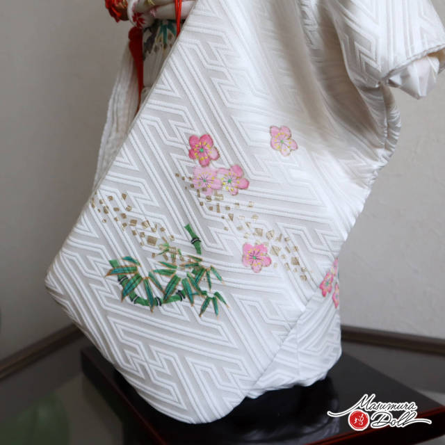 元賀章介作 12号(尺二) 着尺 正絹 刷り友禅 松竹梅 白 市松人形 手塗本