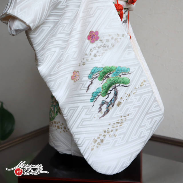 元賀章介作 12号(尺二) 着尺 正絹 刷り友禅 松竹梅 白 市松人形 手塗本