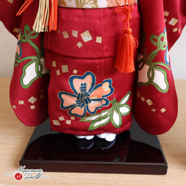 元賀章介作 12号(尺二)正絹 手描 切り箔に松竹梅 名古屋友禅 エンジ