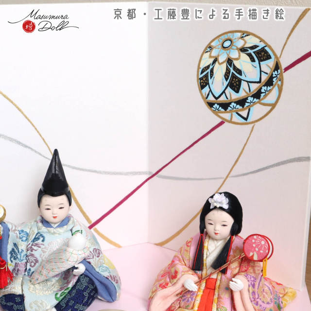 新作 木目込み人形 吉祥花 予祝 赤ちゃん 京製手描き毬(まり) 屏風