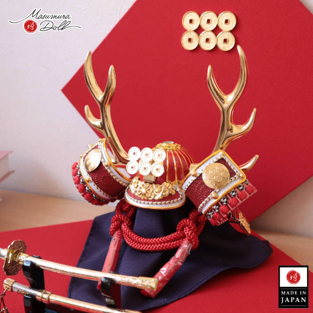 赤い兜の五月人形 五月人形 コンパクト収納式兜飾りセット【P94110】インターネット店