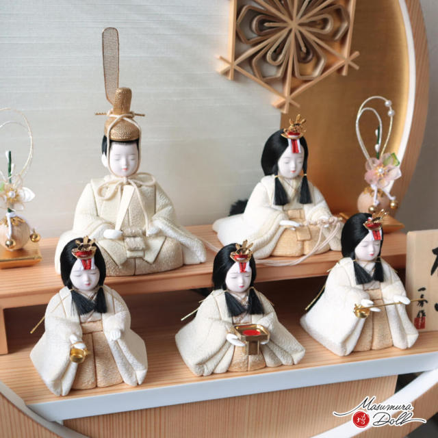 雛人形 木目込み 一秀 五人飾 コンパクト モダン おしゃれ 月型 丸