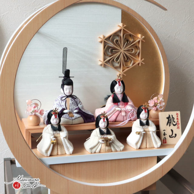 雛人形 木目込み 一秀 五人飾 コンパクト モダン おしゃれ 月型 丸