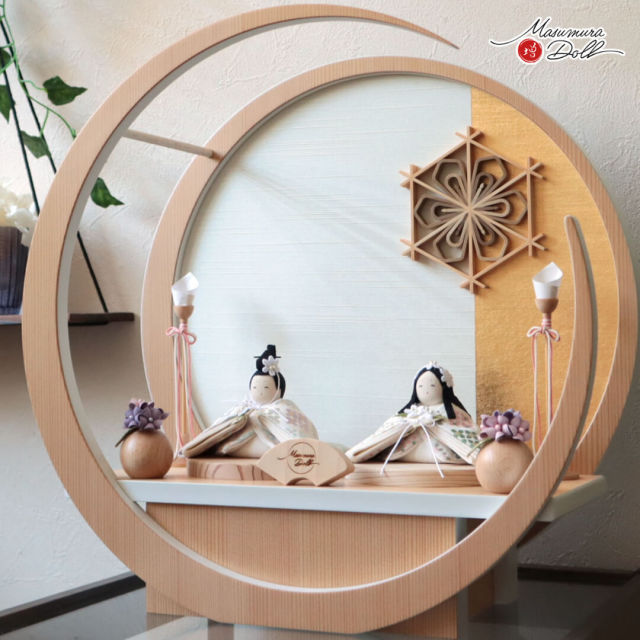 雛人形 コンパクト ★ モダン おしゃれ インテリア ひな人形 おひなさま 正絹西陣織 北欧風花柄 杉 月 台小 かわいい お雛様 雛 親王飾り 増村人形店 MMN0307