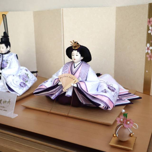 最新作 田村芙紗彦作 紫桜リボン刺繍 無地扇 金ライン手描き桜屏風