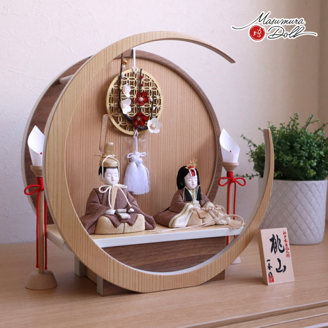 雛人形 コンパクト モダン おしゃれ インテリア ひな人形 おひなさま   一秀 木目込 桃山雛ブラウンドット かわいい お雛様 雛 親王飾り 増村人形店 MMN3649