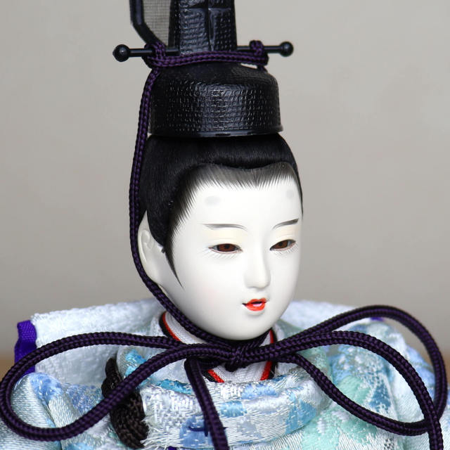 清峰作 背景全面蒔絵 束ねのし 雛人形 親王飾り ガラスケース入り 華峰作 芥子親王 淡水色桜尽くし 西陣織極上金襴 無地扇 白木枠