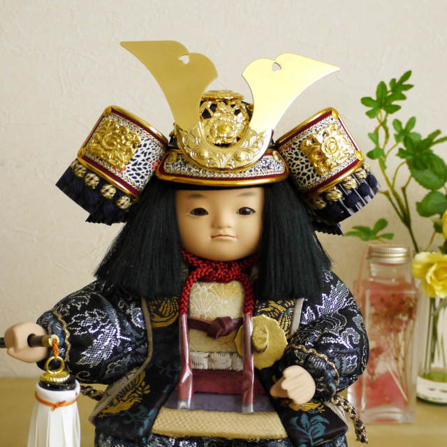 五月人形 柿沼東光作 子供鎧着大将 若大将「誉」群青色 西陣織衣裳 5月