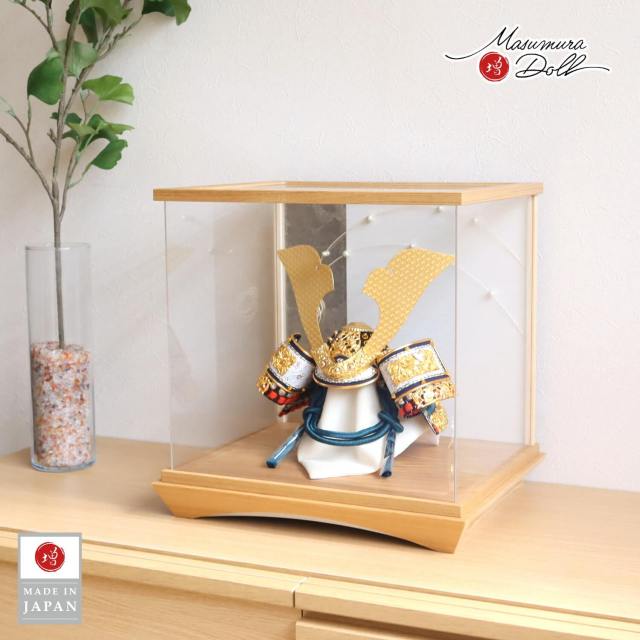 五月人形 ケース飾り 兜 伝統工芸士・平安 晴峰作 10号 正絹縹糸縅(青