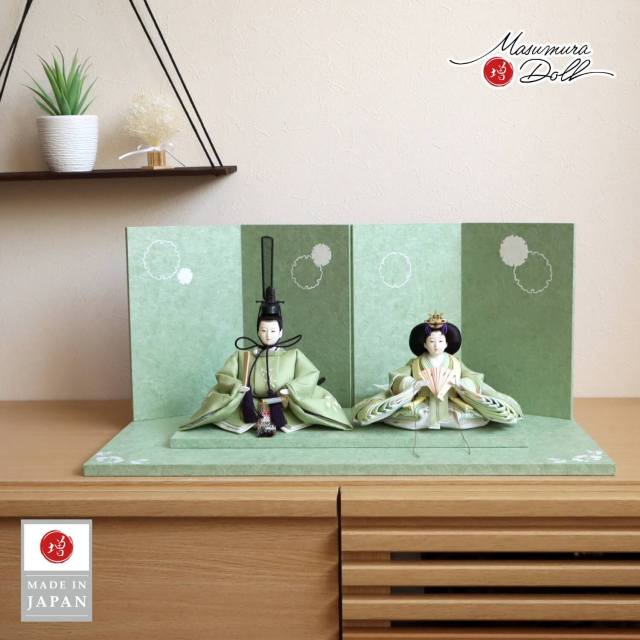 雛人形 伝統工芸士・清水光雲作 柳サイズ 無地扇 若葉刺繍 正絹西陣織 雪輪牡丹 盛上手描きセット 増村人形店 10002010