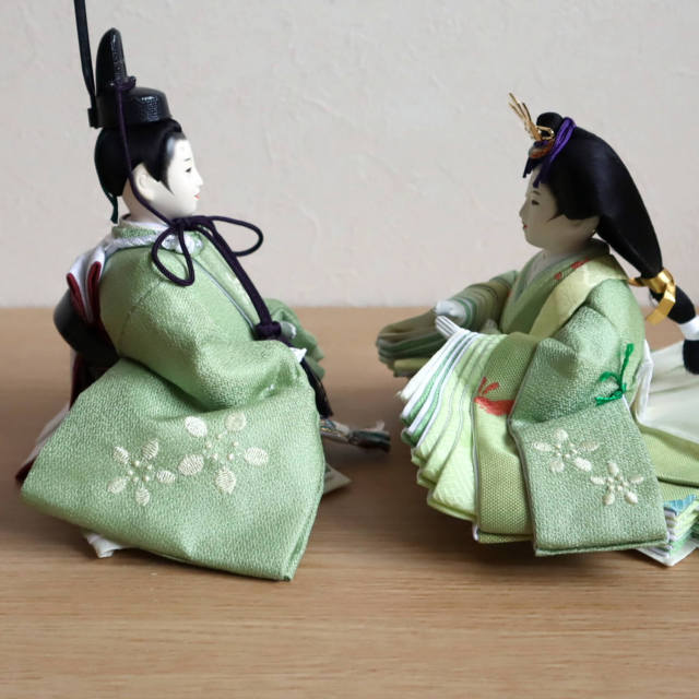 雛人形 伝統工芸士・清水光雲作 柳サイズ 若葉刺繍 正絹西陣織 済美箔