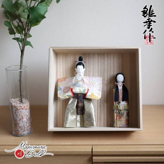 雛人形 コンパクト モダン おしゃれ インテリア ひな人形 おひなさま 平安雛幸 次郎左衛門雛 正絹西陣織帯地七宝に花桐箱 かわいい お雛様 雛 親王飾り 増村人形店 MMN1820