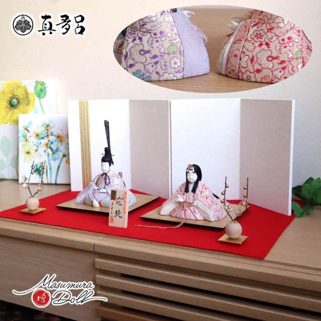 新作伝統的工芸品 三世・金林真多呂作 花純雛 正絹西陣織 白地に金