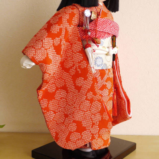 元賀章介作 12号(尺二)別染 疋田梅木 赤色 台 市松人形 女の子
