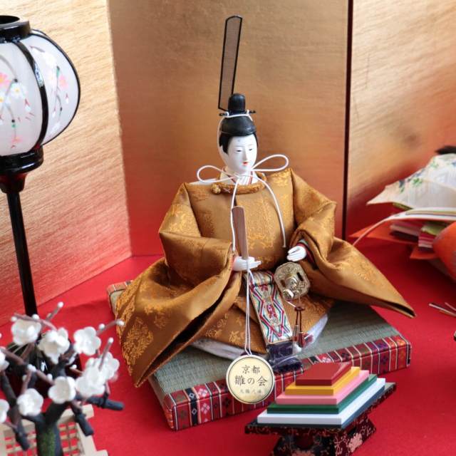 雛人形 京都・大橋弌峰作 京十番正絹西陣織黄呂染 京頭：河原春水作
