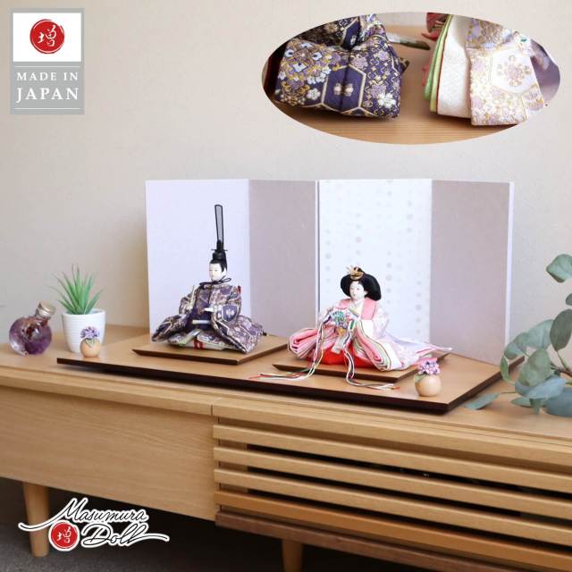 最新作 伝統工芸士・清水光雲監修 春光作 25号 芥子 極上金襴 「亀甲花文様」薄紫にドット屏風 スミレ丸玉台 ナチュラル杉製平台 10002616