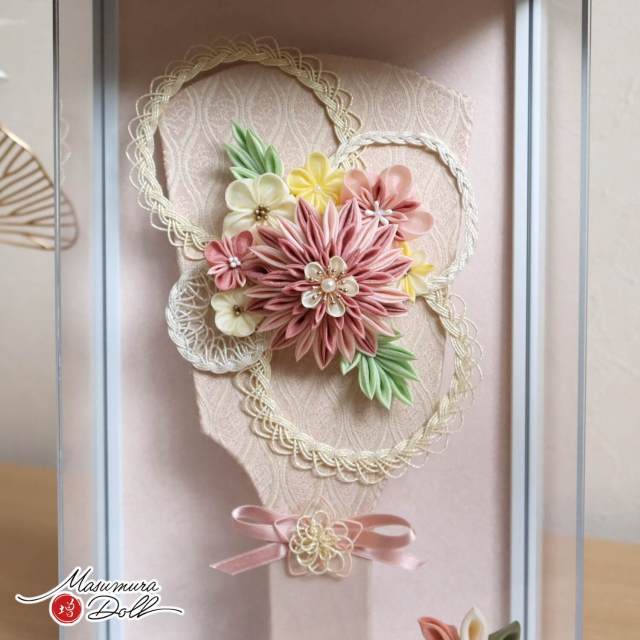 新作 羽子板 アクリルケース 8号つまみ細工 羽子板 くすみピンク12