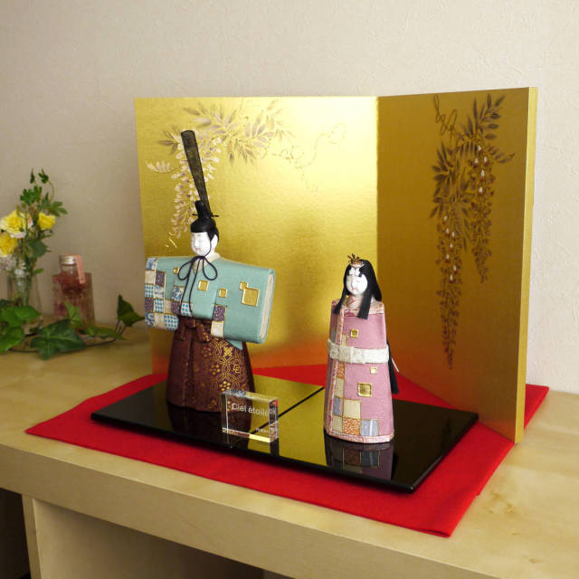 雛人形 限定品 三世・金林真多呂作 箔押立雛完全限定品 「Ciel-etoile」屏風箔押蒔絵「下がり藤」 ひな人形 お雛様 木目込み人形 増村人形店 mtrhcehsf