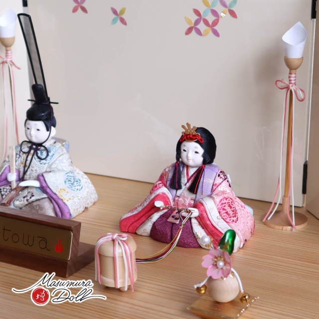 雛人形 柿沼東光作 itowa 遥 正絹西陣織 螺鈿七宝屏風 木製燭台 貝桶