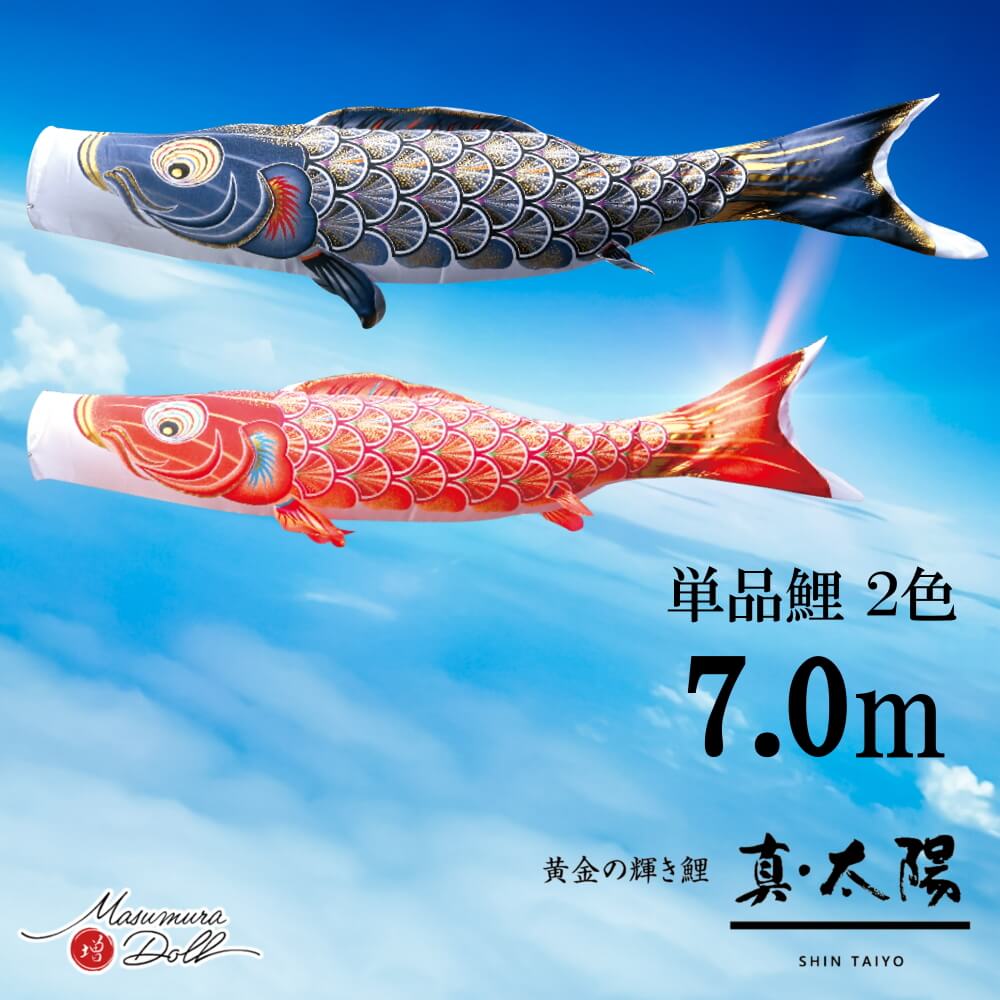 【単品鯉】真・太陽　単品鯉のぼり(取付け金具セット)鯉のぼり 徳永鯉 こいのぼり単品 撥水加工 7.0m 選べる２色 10002580