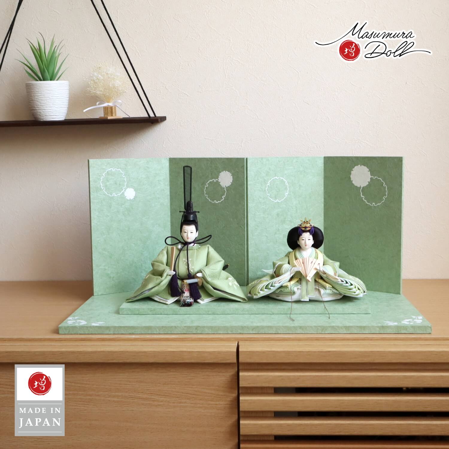 雛人形 伝統工芸士・清水光雲作 柳サイズ 無地扇 若葉刺繍 正絹西陣織 雪輪牡丹 盛上手描きセット 増村人形店 10002010