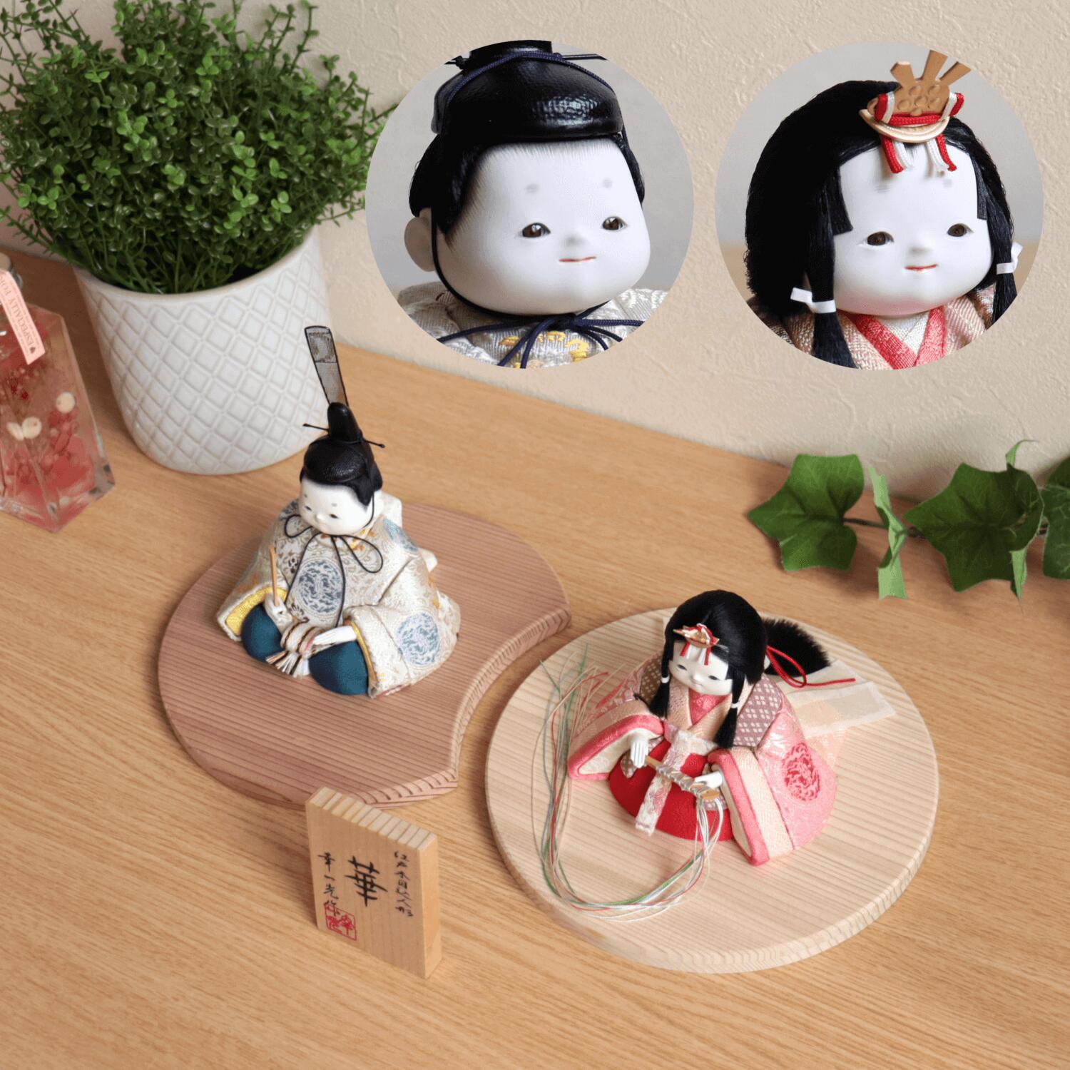 雛人形 幸一光作 「華」大嶋金襴謹製『丸紋(姫ピンク、殿白)』 正絹西陣織 国産杉製月飾台(大) 増村人形店 10001286