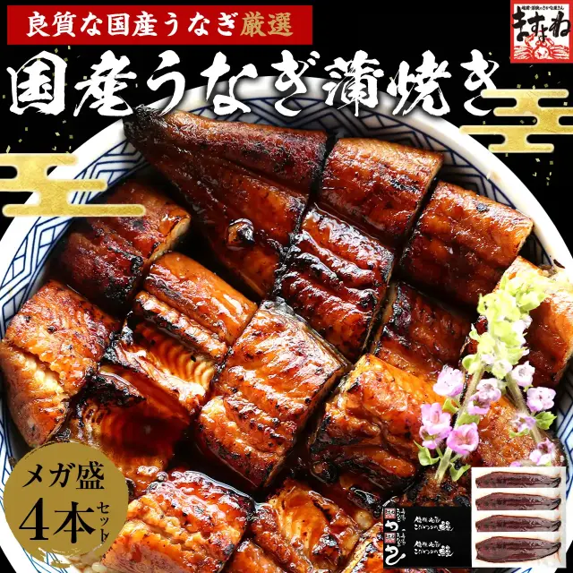 ウナギの蒲焼き 国産特大うなぎ蒲焼き165g前後×4本セット 計660g前後