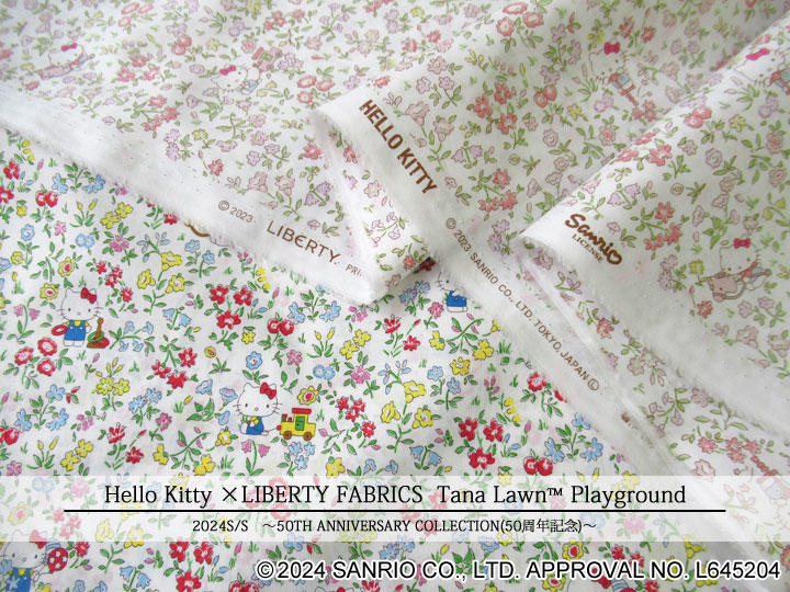 ハローキティ×リバティファブリック　タナローン　２０２４＊春夏柄　～５０TH ANNIVERSARY COLLECTION(５０周年記念)～≪Playground≫(プレイグラウンド)DC３３４９８-ＴＤＤ-Ｊ２４