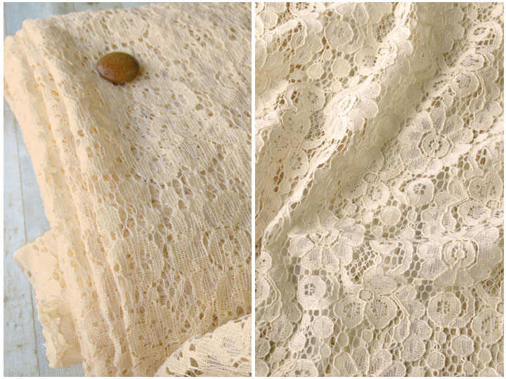 【反売り】　コードラッセルレース＊フラワー　ナチュラルキナリ(カス残し)　[ 幅１４４ｃｍ×約５ｍ巻 ]