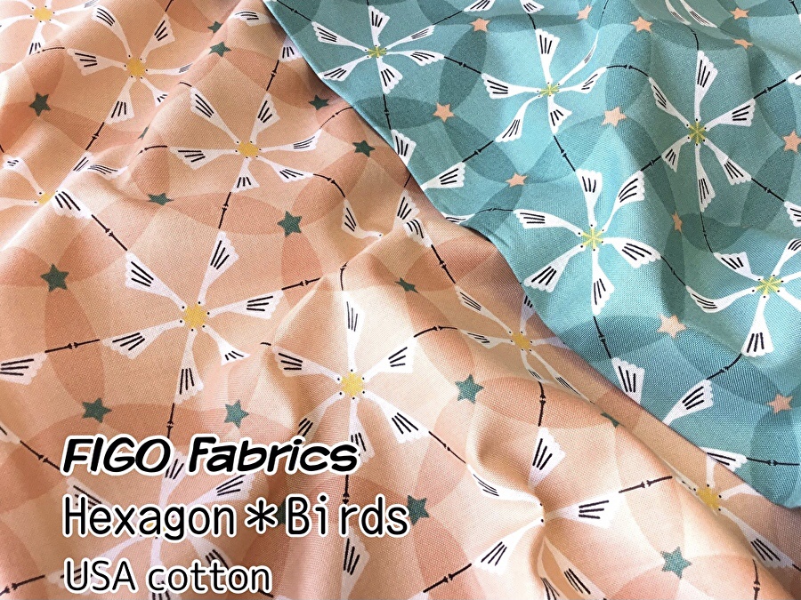 お買い得！【コットン USAプリント】  FIGO Fabrics  Hexagon＊birds