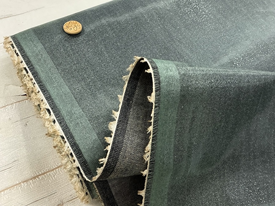 わけあり！【反売り】 約５オンス　オーガンジーライトオンスデニム　  ライトミントグリーン系[ 幅１４０ｃｍ×約５.５ｍ ]
