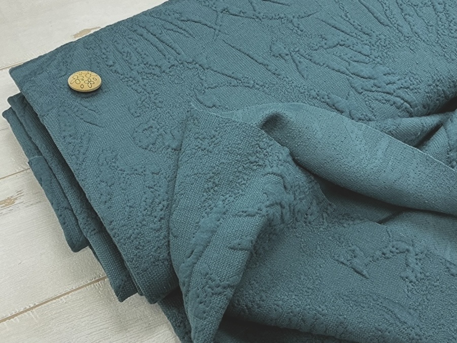 わけあり！【現品処分】  ふくれストレッチダンボールニット　ブルーグリーン系 [ 幅１５０ｃｍ×約(１.２ｍ＋１ｍ) ］