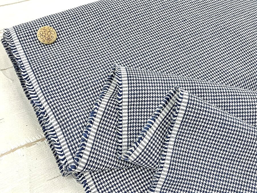現品処分！千鳥格子ストレッチコットン   ネイビーブルー系[ 幅１１０ｃｍ×約２.３ｍ ]