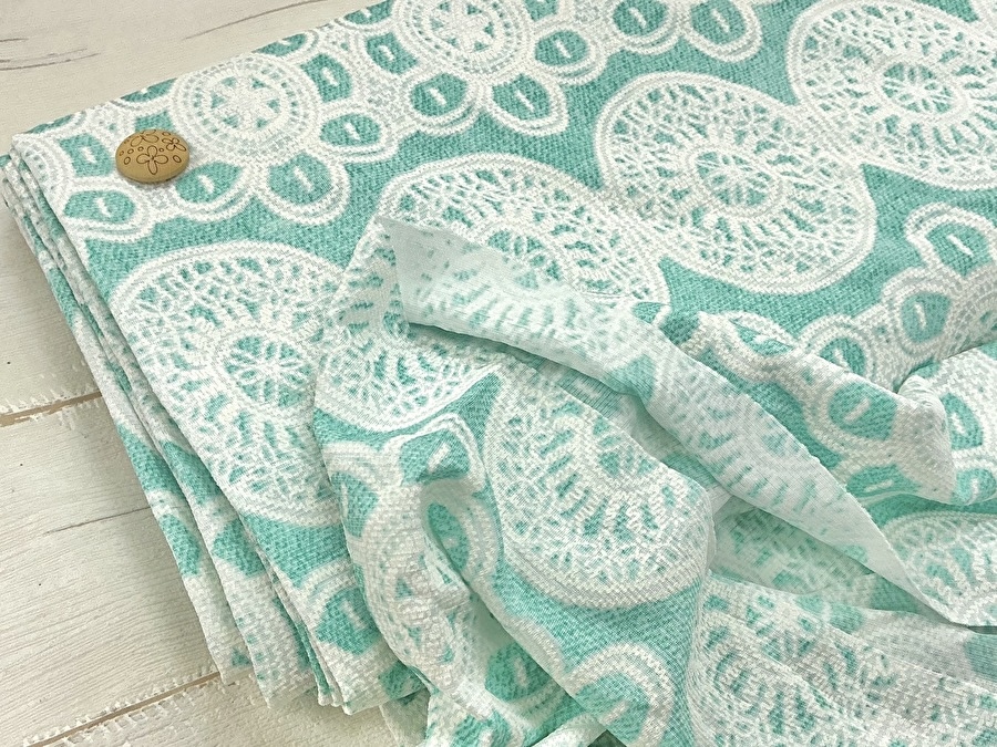 【反売り】ポリエステル発砲プリント　＊＊ｌａｃｅ＊＊　 グリーン系 [ 約１４０ｃｍ ×約５ｍ ］