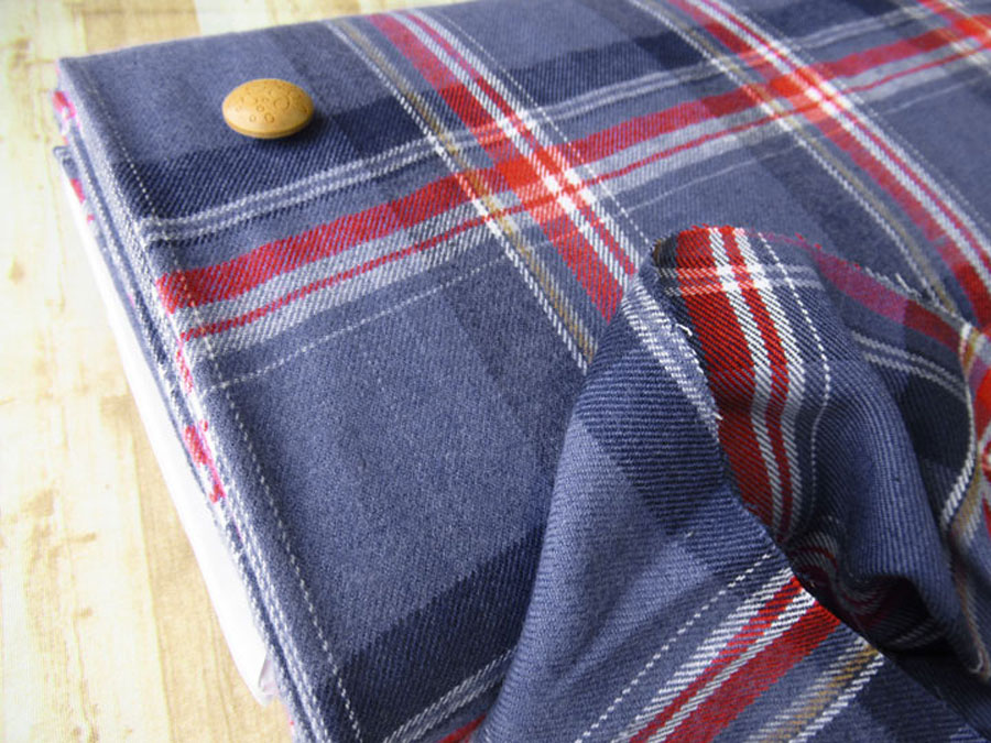 【反売り】 ワイド幅　表起毛タータンチェック　ヒヤシンス×レッド系　[ メーター選択制 ]