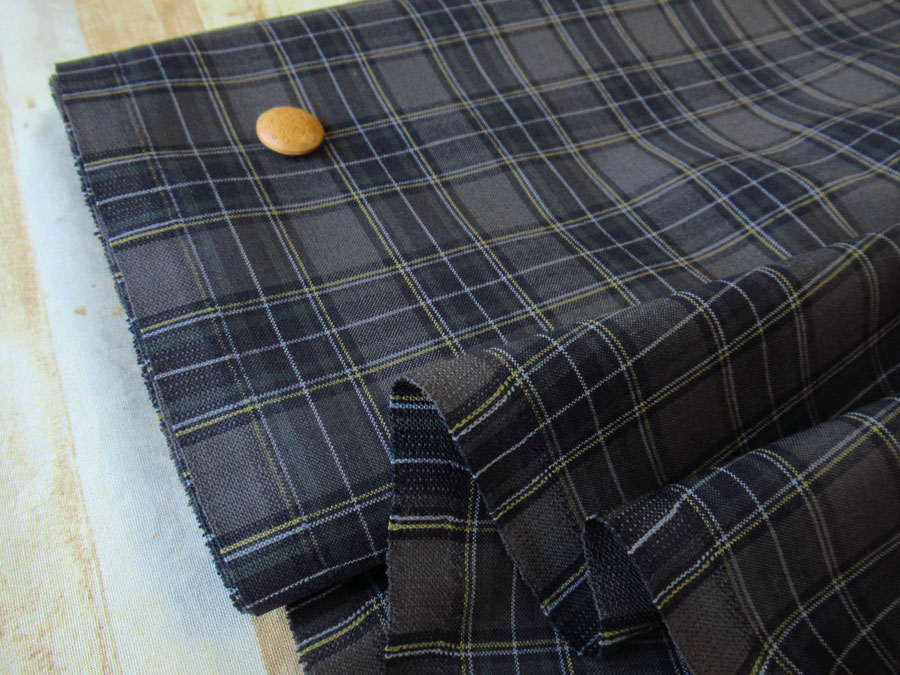 【反売り】　幅１５０ｃｍ・Ｔ/Wトロピカルクロスタータンチェック　チャコール×ネイビー系　[ メーター選択制 ]