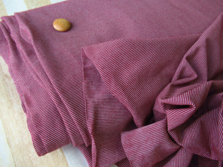 【反売り】　薄手ミジンボーダーベア天竺ニット　ワイン×オフホワイト系[ 幅１６０ｃｍ×約(２ｍ＋１ｍ)巻 ]