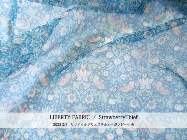 LIBERTY FABRICS リサイクルポリエステルオーガンジー生地 ＊２０２３ 春夏柄＊≪StrawberryThief≫(ストロベリーシーフ)３６３５０６１-ＥＩＥ-Ｚ