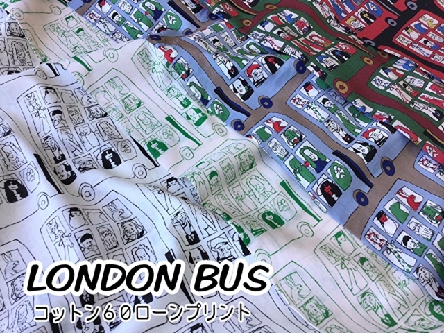 お買い得！【コットン ６０ローンプリント】LONDON BUS◇ロンドンバス