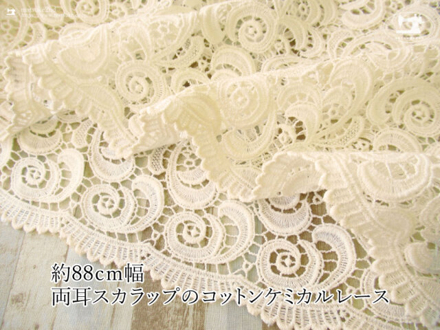 お買い得！【デッドストック反】両耳スカラップのコットンケミカルレース　アイボリー