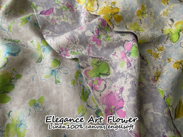 リネン100％】 フレンチリネン 『Silhouette flower bouquet