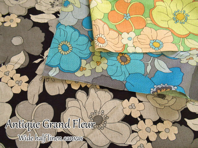 【Ｗ幅ハーフリネンキャンバス  】　Antique Grand Fleur**アンティーク　グランフルール**