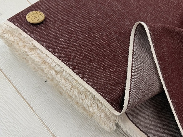 【反売り】  １０オンス カラーデニム　  バーガンディー系[ 幅１１０ｃｍ×約３ｍ ]